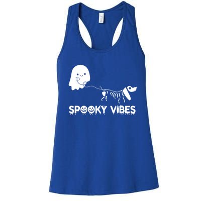 Funny Ghost Dachshund Skeleton Spooky Vibes Dog Halloween Gift Women's Racerback Tank