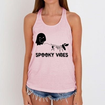 Funny Ghost Dachshund Skeleton Spooky Vibes Dog Halloween Gift Women's Knotted Racerback Tank