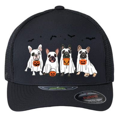 Frenchie Ghost Dog Costume Funny French Bulldog Halloween Flexfit Unipanel Trucker Cap