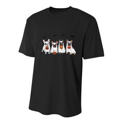 Frenchie Ghost Dog Costume Funny French Bulldog Halloween Youth Performance Sprint T-Shirt