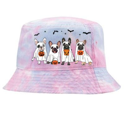 Frenchie Ghost Dog Costume Funny French Bulldog Halloween Tie-Dyed Bucket Hat