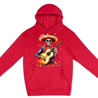 Floral Guitar Dia De Los Muertos Cute Mariachi Day Of Dead Premium Pullover Hoodie