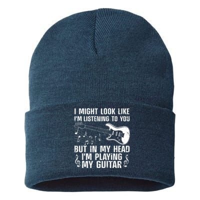 Funny Guitar Design For Men Women Guitarist Guitar Player Sustainable Knit Beanie