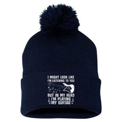 Funny Guitar Design For Men Women Guitarist Guitar Player Pom Pom 12in Knit Beanie