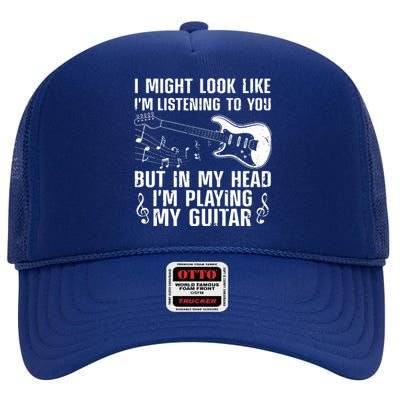 Funny Guitar Design For Men Women Guitarist Guitar Player High Crown Mesh Back Trucker Hat