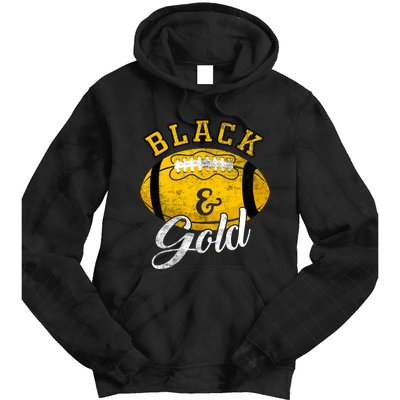 Football Game Day Black And Gold Costume For Football Lover Tie Dye Hoodie