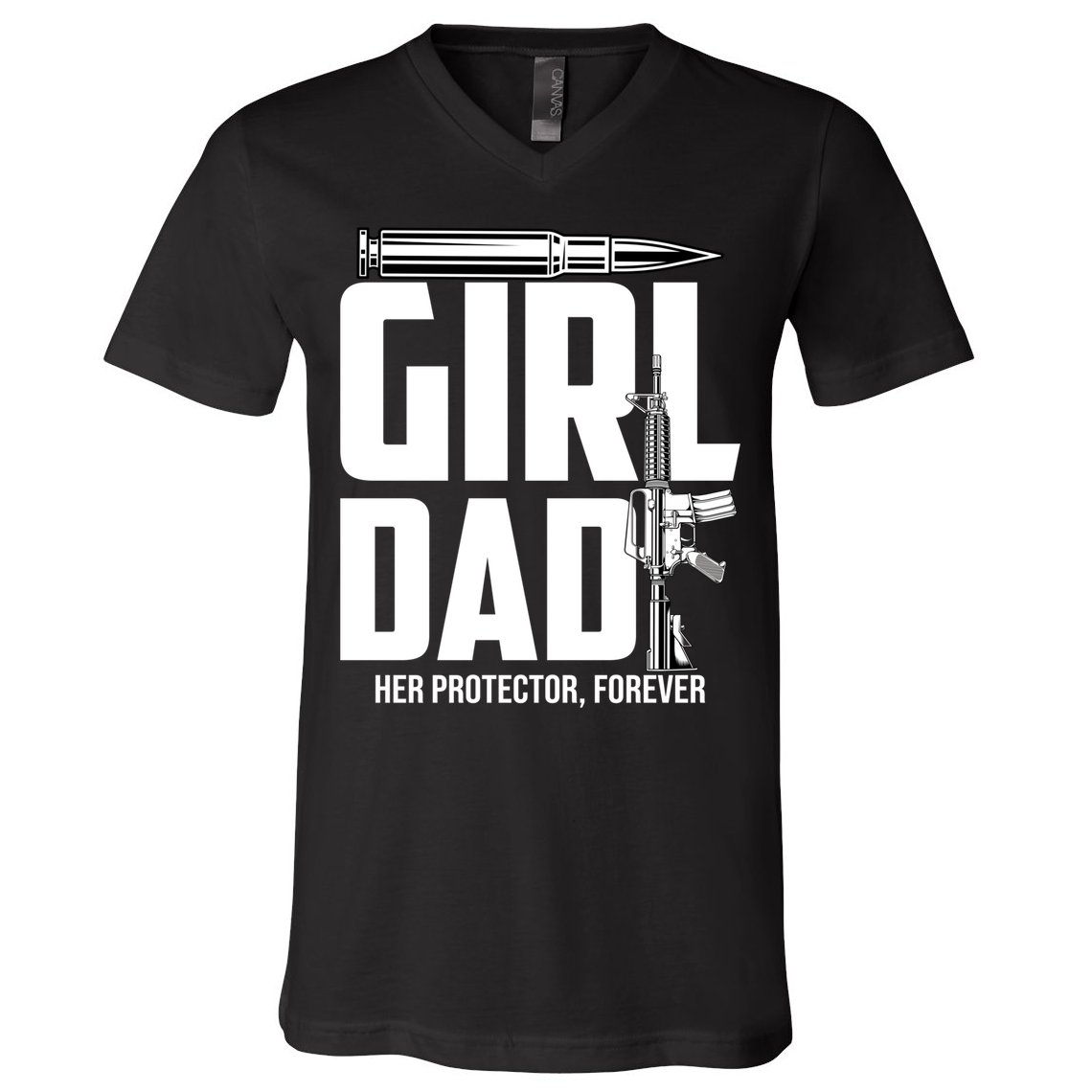 Funny Girl Dad Her Protector Forever Funny Father Gift Of V-Neck T-Shirt