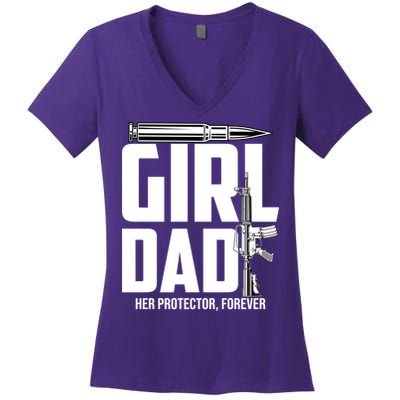 Funny Girl Dad Her Protector Forever Funny Father Gift Of Women's V-Neck T-Shirt