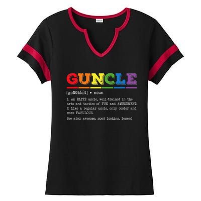 Funny Guncle Definition Proud Gay Uncle LGBTQ Pride Rainbow Ladies Halftime Notch Neck Tee