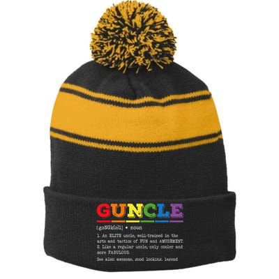 Funny Guncle Definition Proud Gay Uncle LGBTQ Pride Rainbow Stripe Pom Pom Beanie