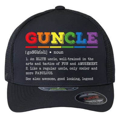 Funny Guncle Definition Proud Gay Uncle LGBTQ Pride Rainbow Flexfit Unipanel Trucker Cap