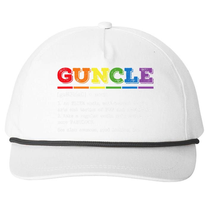 Funny Guncle Definition Proud Gay Uncle LGBTQ Pride Rainbow Snapback Five-Panel Rope Hat