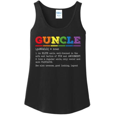 Funny Guncle Definition Proud Gay Uncle LGBTQ Pride Rainbow Ladies Essential Tank