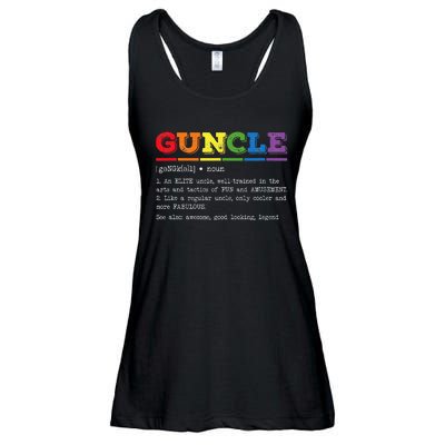 Funny Guncle Definition Proud Gay Uncle LGBTQ Pride Rainbow Ladies Essential Flowy Tank