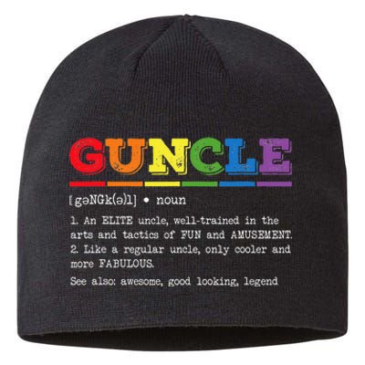 Funny Guncle Definition Proud Gay Uncle LGBTQ Pride Rainbow Sustainable Beanie