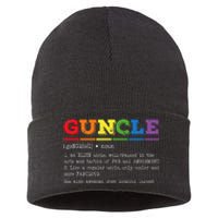 Funny Guncle Definition Proud Gay Uncle LGBTQ Pride Rainbow Sustainable Knit Beanie