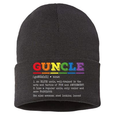 Funny Guncle Definition Proud Gay Uncle LGBTQ Pride Rainbow Sustainable Knit Beanie