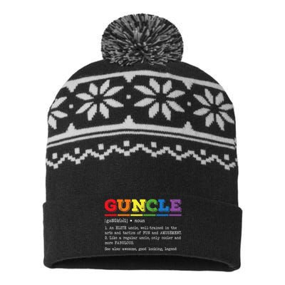 Funny Guncle Definition Proud Gay Uncle LGBTQ Pride Rainbow USA-Made Snowflake Beanie