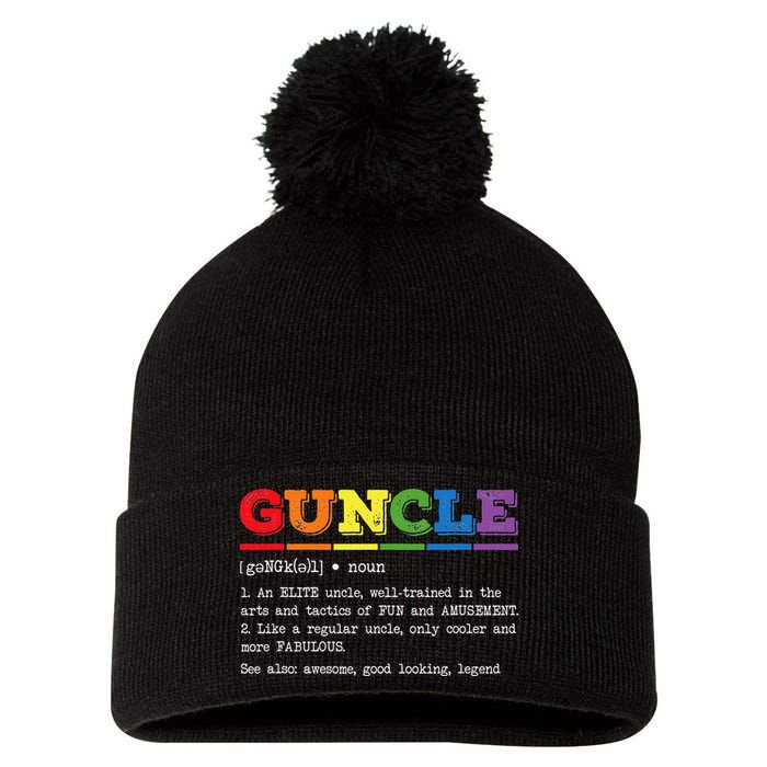 Funny Guncle Definition Proud Gay Uncle LGBTQ Pride Rainbow Pom Pom 12in Knit Beanie