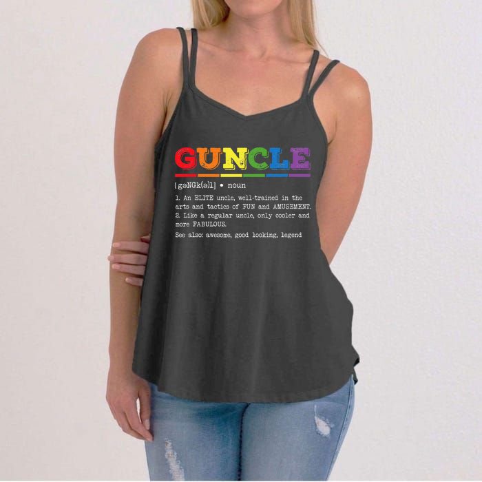 Funny Guncle Definition Proud Gay Uncle LGBTQ Pride Rainbow Women's Strappy Tank