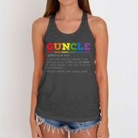 Funny Guncle Definition Proud Gay Uncle LGBTQ Pride Rainbow Women's Knotted Racerback Tank