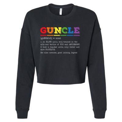 Funny Guncle Definition Proud Gay Uncle LGBTQ Pride Rainbow Cropped Pullover Crew