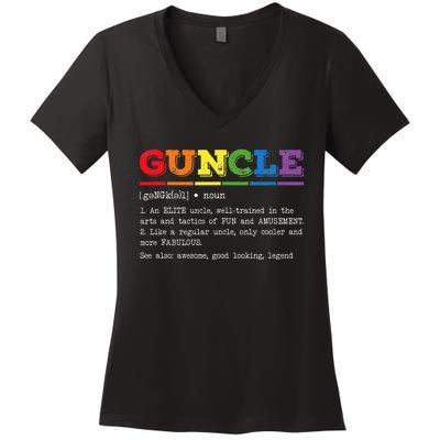 Funny Guncle Definition Proud Gay Uncle LGBTQ Pride Rainbow Women's V-Neck T-Shirt