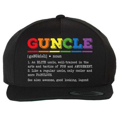 Funny Guncle Definition Proud Gay Uncle LGBTQ Pride Rainbow Wool Snapback Cap