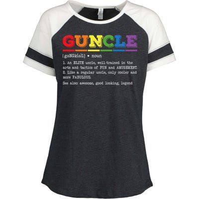 Funny Guncle Definition Proud Gay Uncle LGBTQ Pride Rainbow Enza Ladies Jersey Colorblock Tee