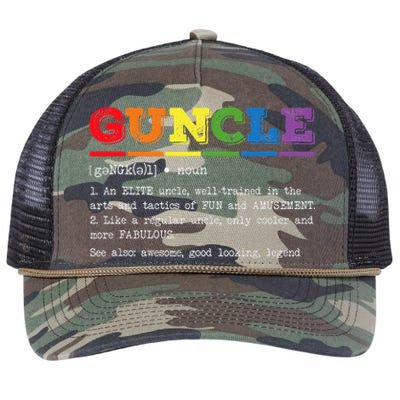 Funny Guncle Definition Proud Gay Uncle LGBTQ Pride Rainbow Retro Rope Trucker Hat Cap