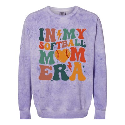 Funny Game Day Softball Lover Retro In My Softball Mom Era Gift Colorblast Crewneck Sweatshirt