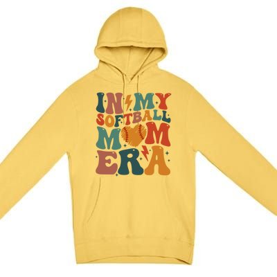 Funny Game Day Softball Lover Retro In My Softball Mom Era Gift Premium Pullover Hoodie