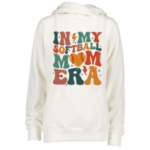 Funny Game Day Softball Lover Retro In My Softball Mom Era Gift Womens Funnel Neck Pullover Hood