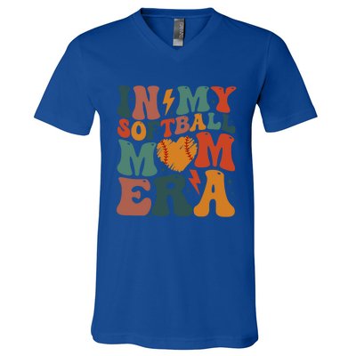 Funny Game Day Softball Lover Retro In My Softball Mom Era Gift V-Neck T-Shirt