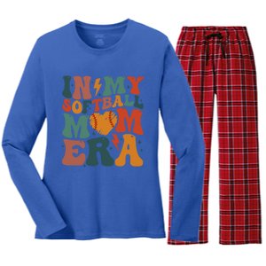 Funny Game Day Softball Lover Retro In My Softball Mom Era Gift Women's Long Sleeve Flannel Pajama Set 