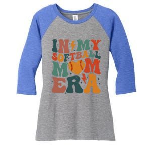 Funny Game Day Softball Lover Retro In My Softball Mom Era Gift Women's Tri-Blend 3/4-Sleeve Raglan Shirt