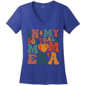 Funny Game Day Softball Lover Retro In My Softball Mom Era Gift Women's V-Neck T-Shirt