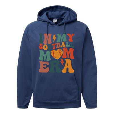 Funny Game Day Softball Lover Retro In My Softball Mom Era Gift Performance Fleece Hoodie