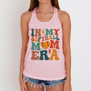 Funny Game Day Softball Lover Retro In My Softball Mom Era Gift Women's Knotted Racerback Tank