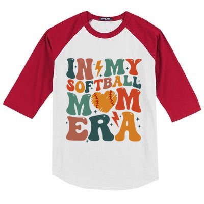 Funny Game Day Softball Lover Retro In My Softball Mom Era Gift Kids Colorblock Raglan Jersey