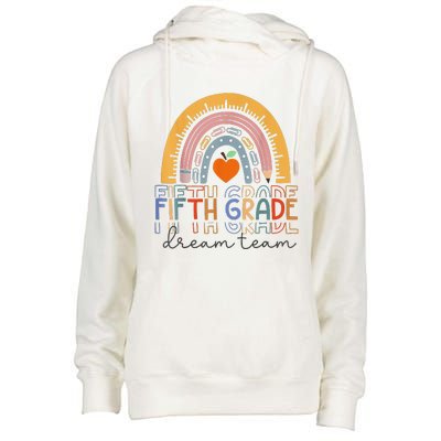 Fifth Grade Dream Team Rainbow Welcome Back To School Womens Funnel Neck Pullover Hood