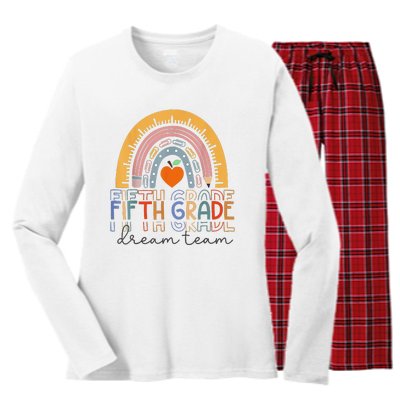 Fifth Grade Dream Team Rainbow Welcome Back To School Women's Long Sleeve Flannel Pajama Set 