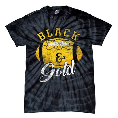 Football Game Day Black And Gold Costume For Football Lover Tie-Dye T-Shirt