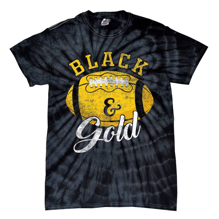 Football Game Day Black And Gold Costume For Football Lover Tie-Dye T-Shirt