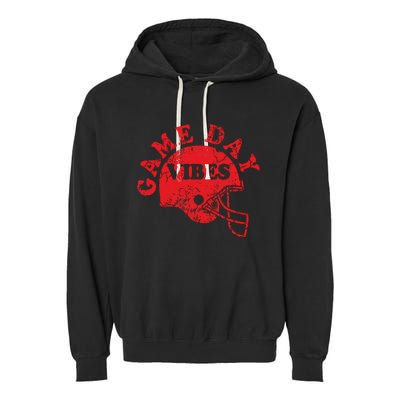 Football Game Day Vibes Red Helmet Garment-Dyed Fleece Hoodie