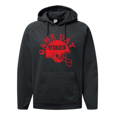 Football Game Day Vibes Red Helmet Performance Fleece Hoodie