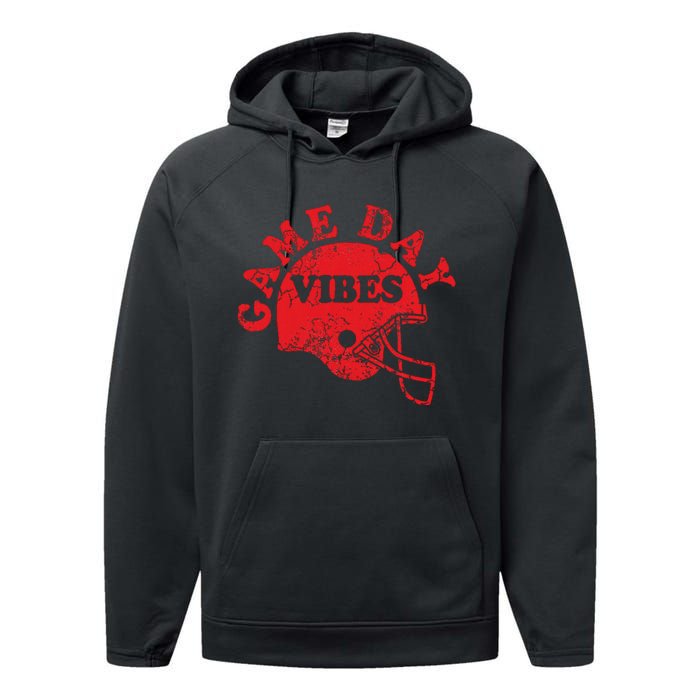 Football Game Day Vibes Red Helmet Performance Fleece Hoodie