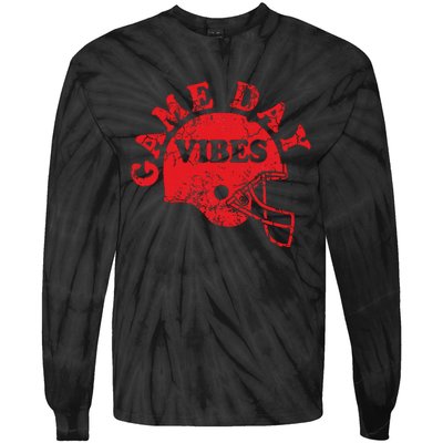 Football Game Day Vibes Red Helmet Tie-Dye Long Sleeve Shirt