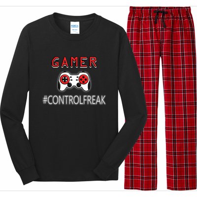 Funny Gamer Design Control Freak For Gaming Fans Video Game Gift Long Sleeve Pajama Set