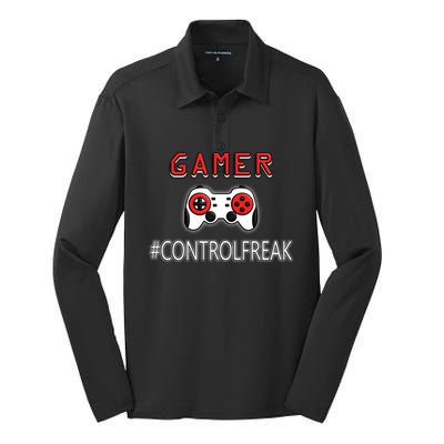 Funny Gamer Design Control Freak For Gaming Fans Video Game Gift Silk Touch Performance Long Sleeve Polo